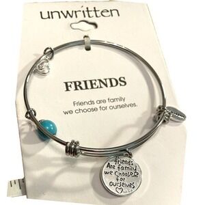 Stainless Steel Bangle Bracelet Friends Forever Infinity Charm Blue Beads 8mm